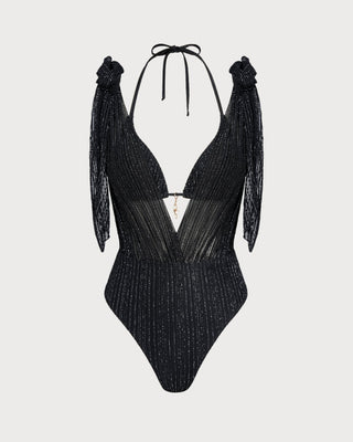 Conjunto de Bikini Triangular con Tiras y Cierre Ajustable Negro