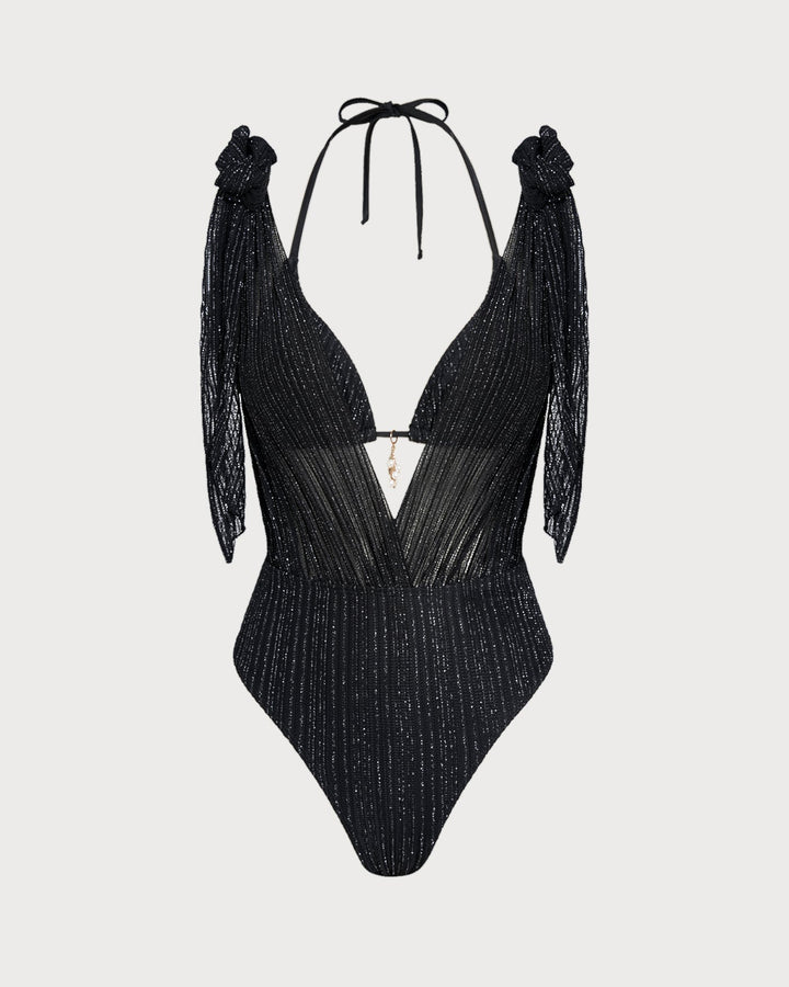 Conjunto de Bikini Triangular con Tiras y Cierre Ajustable Negro