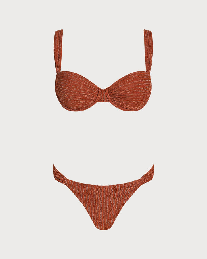 Conjunto de Bikini con Aros en Color Rojo Ladrillo