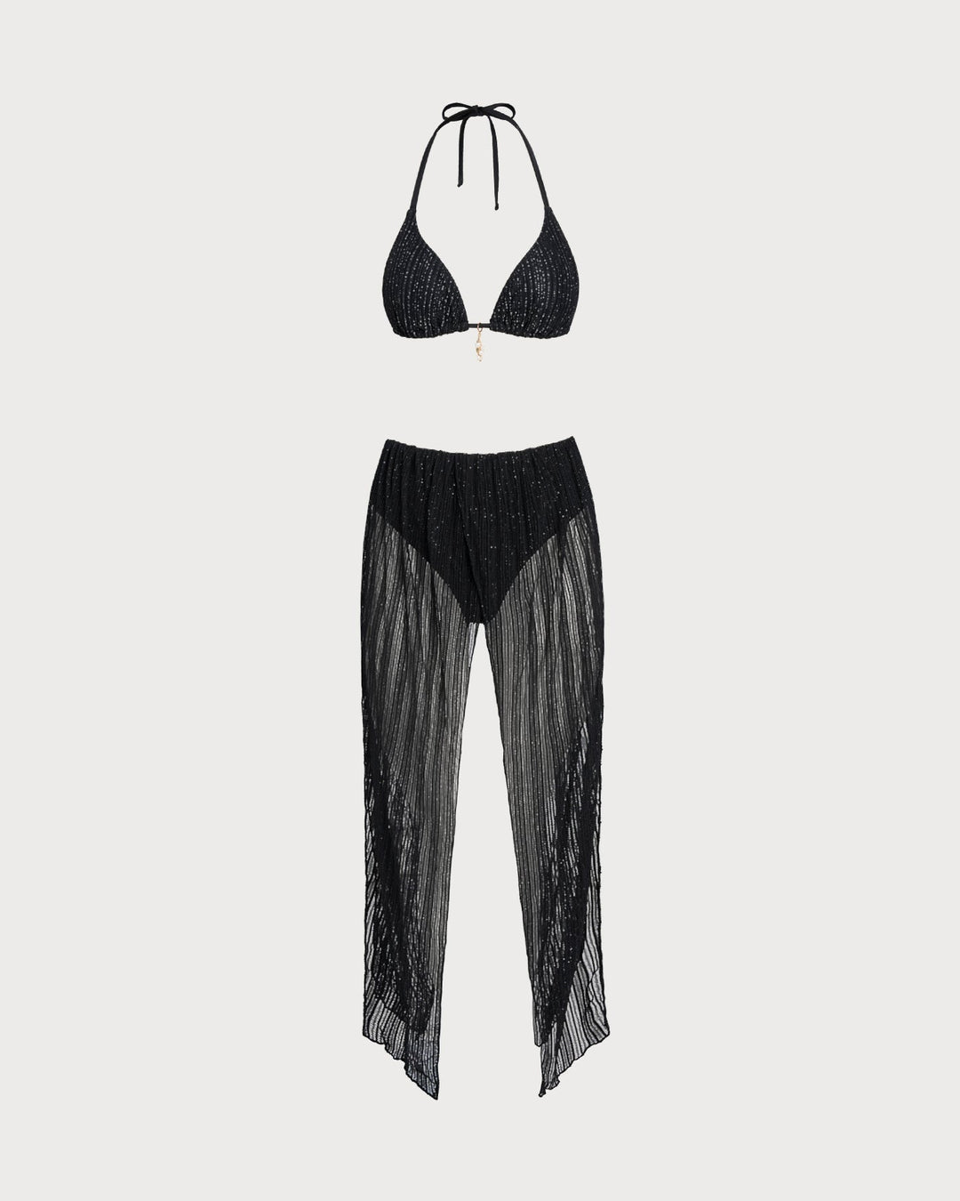 Conjunto de Bikini Triangular con Tiras y Cierre Ajustable Negro