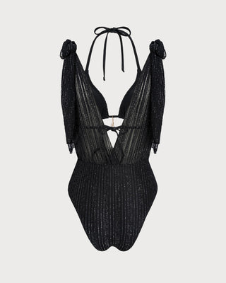 Conjunto de Bikini Triangular con Tiras y Cierre Ajustable Negro