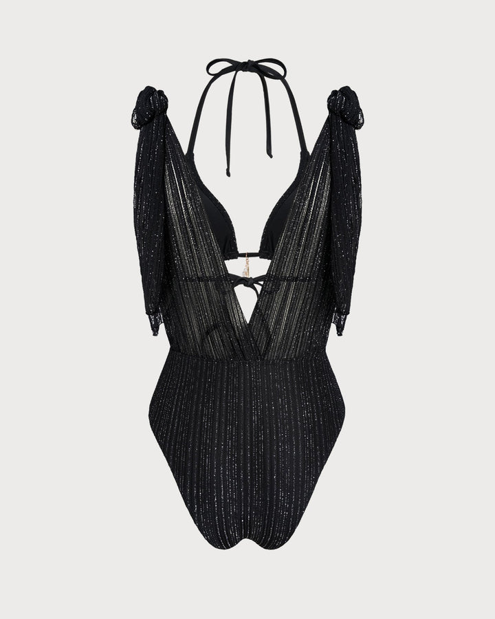 Conjunto de Bikini Triangular con Tiras y Cierre Ajustable Negro