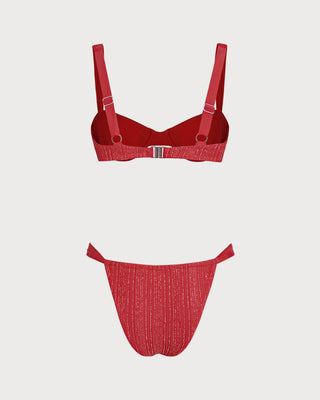 Conjunto de Bikini con Aros de Lentejuelas Rojas