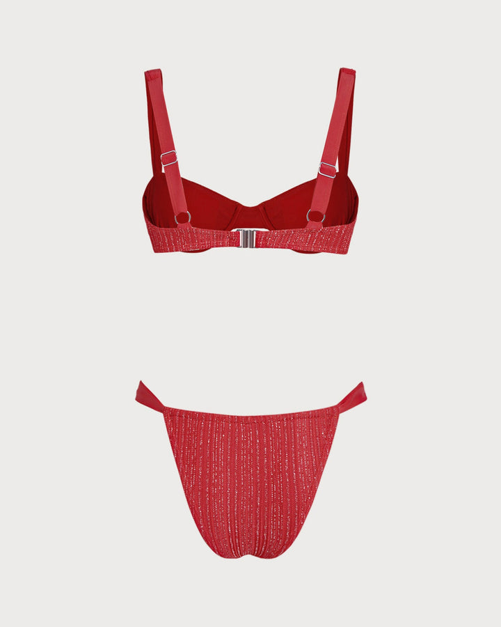 Conjunto de Bikini con Aros de Lentejuelas Rojas
