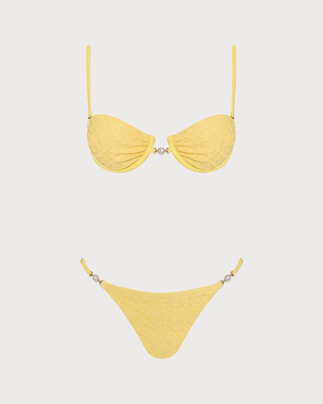Conjunto de Bikini Texturizado Amarillo con Aros