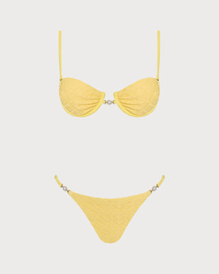 Conjunto de Bikini Texturizado Amarillo con Aros
