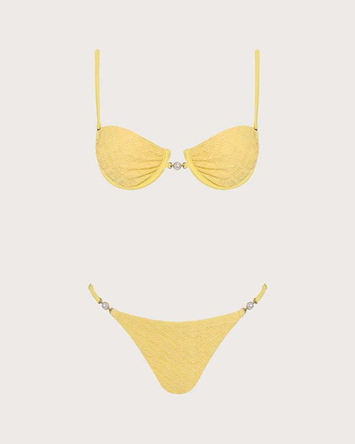 Conjunto de Bikini Texturizado Amarillo con Aros
