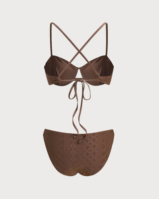 Conjunto de Bikini Texturizado Marrón con Aros