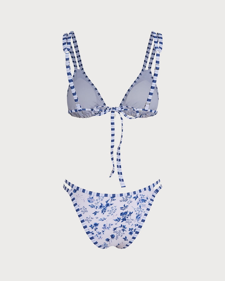Conjunto de Bikini Triangular con Cordón Floral Blanco