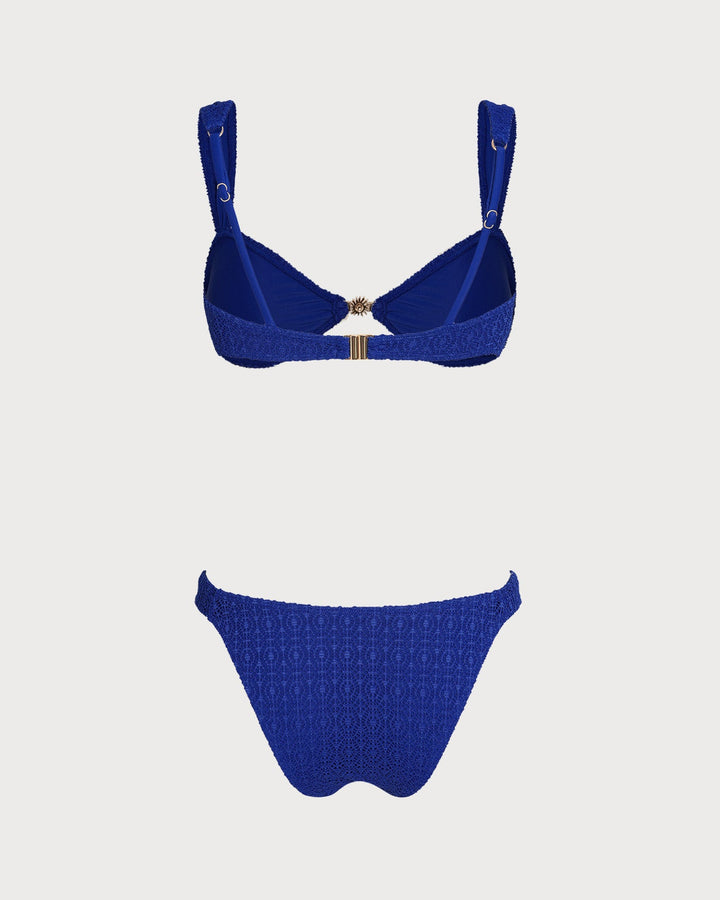 Conjunto de Bikini Texturizado de Bralette con Escote en V Azul