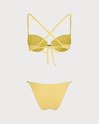 Conjunto de Bikini Texturizado Amarillo con Aros