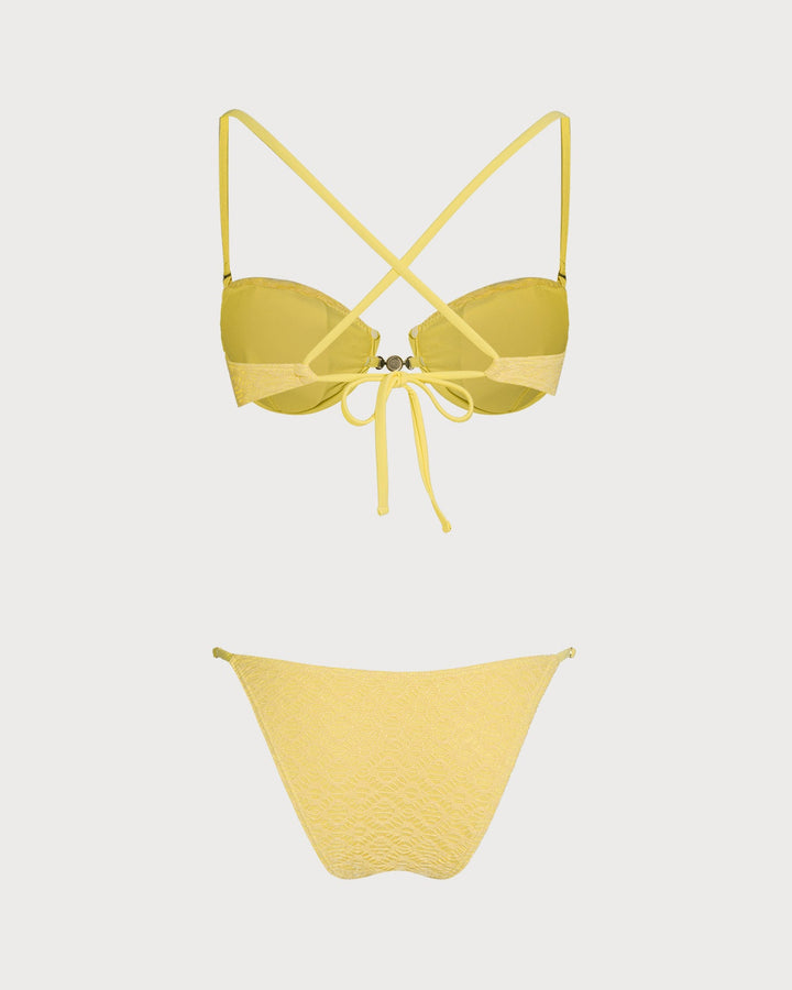 Conjunto de Bikini Texturizado Amarillo con Aros