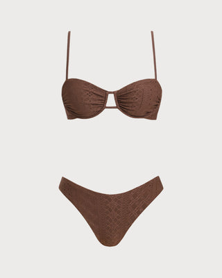 Conjunto de Bikini Texturizado Marrón con Aros