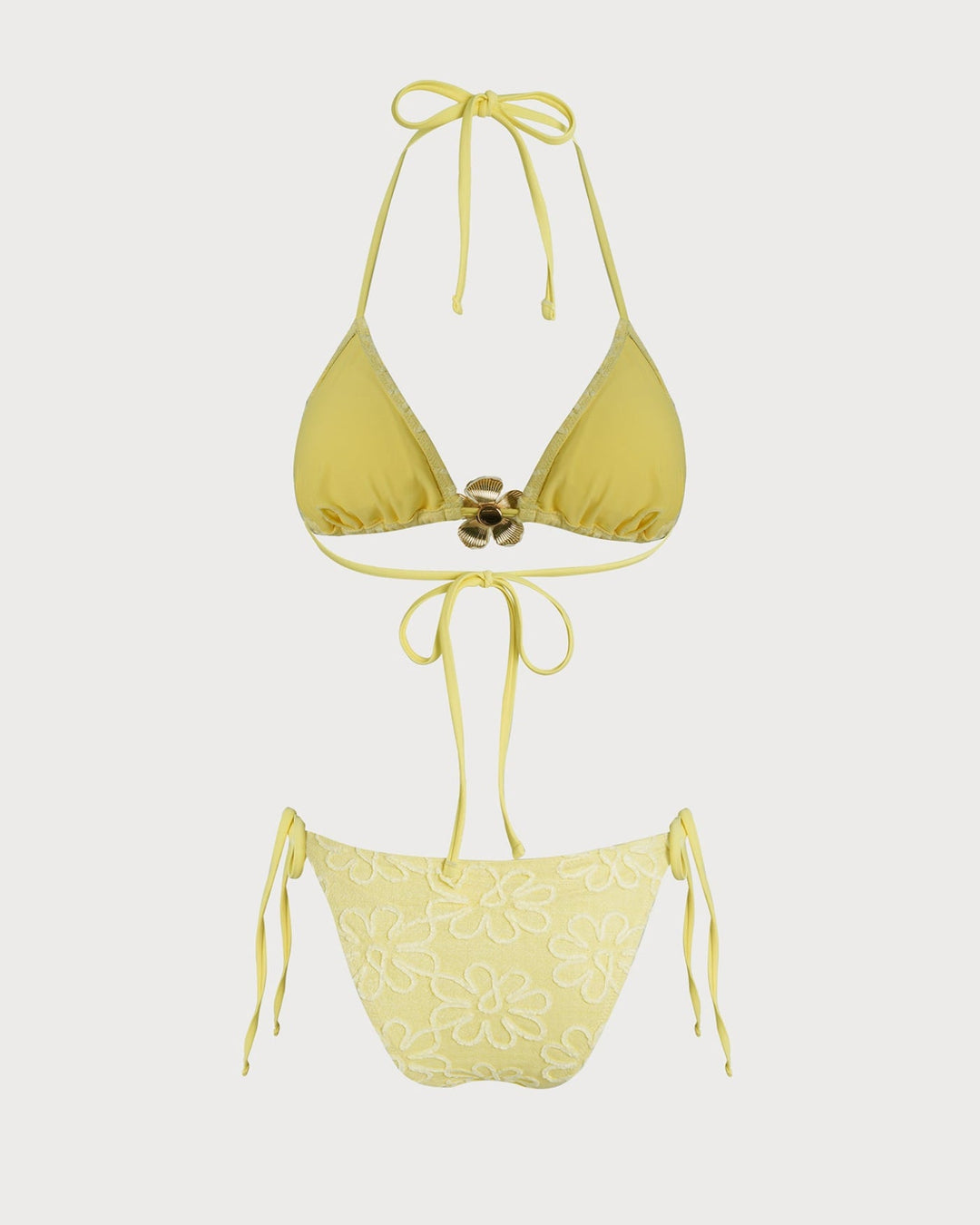 Conjunto de Bikini Texturizado Floral Amarillo con Halter