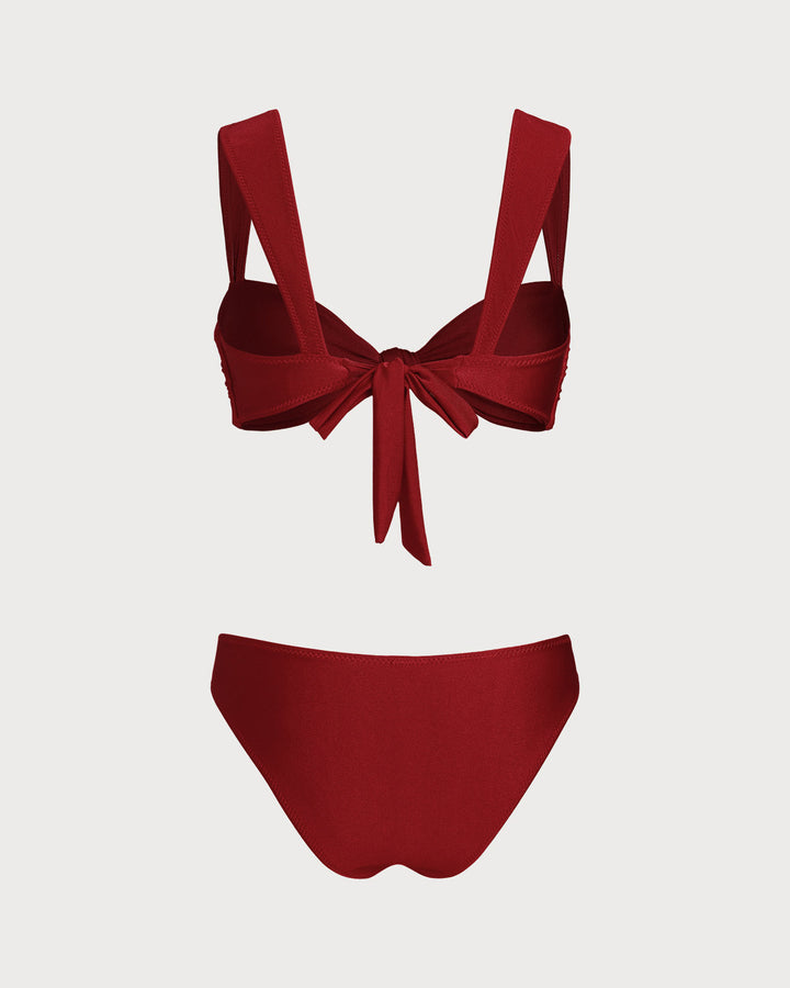 Conjunto de Bikini de Cintura Baja en Color Rojo