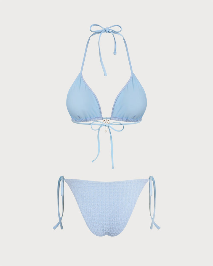Conjunto de Bikini Triángulo con Cuerda Halter Azul