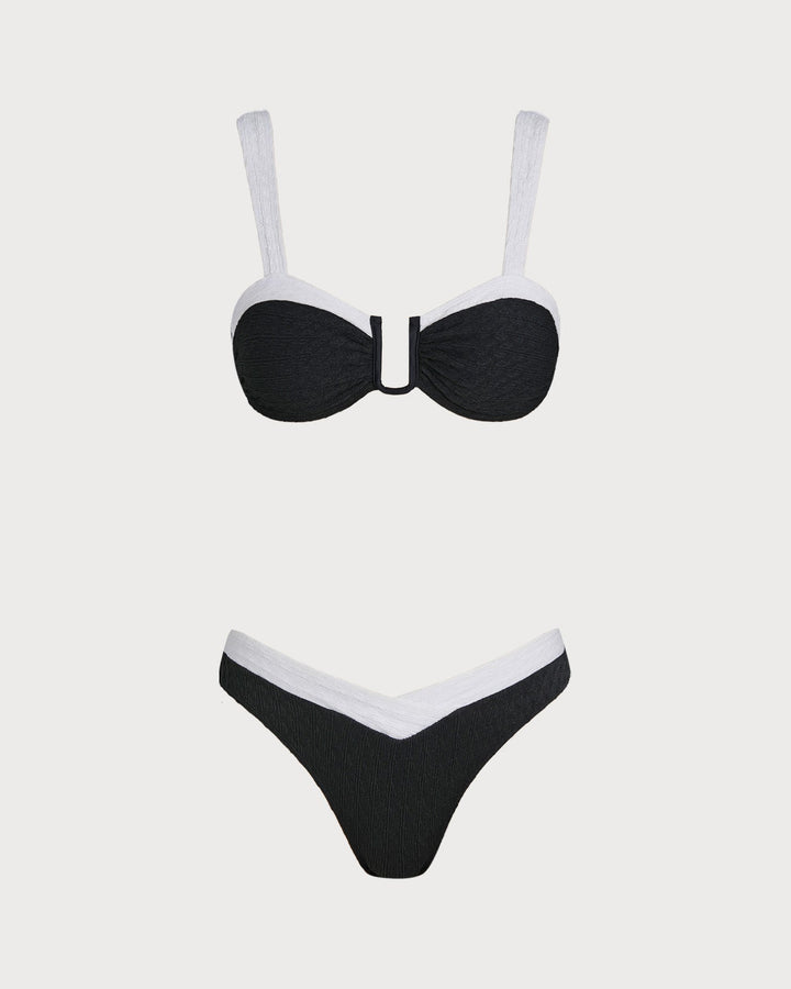Conjunto de Bikini Triangular Negro con Contraste U