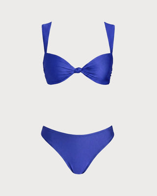 Conjunto de Bikini Triangular Sólido Azul