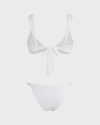 Conjunto de Bikini Texturizado Blanco con Escote en V