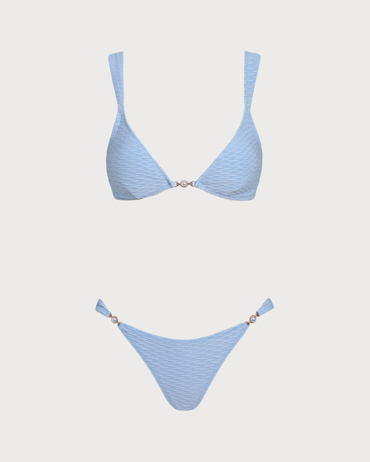 Conjunto de Bikini Triángulo Texturizado Azul