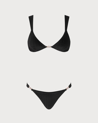 Conjunto de Bikini Bralette Negro con Escote en V