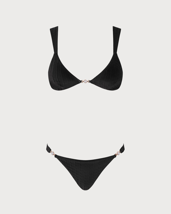 Conjunto de Bikini Bralette Negro con Escote en V