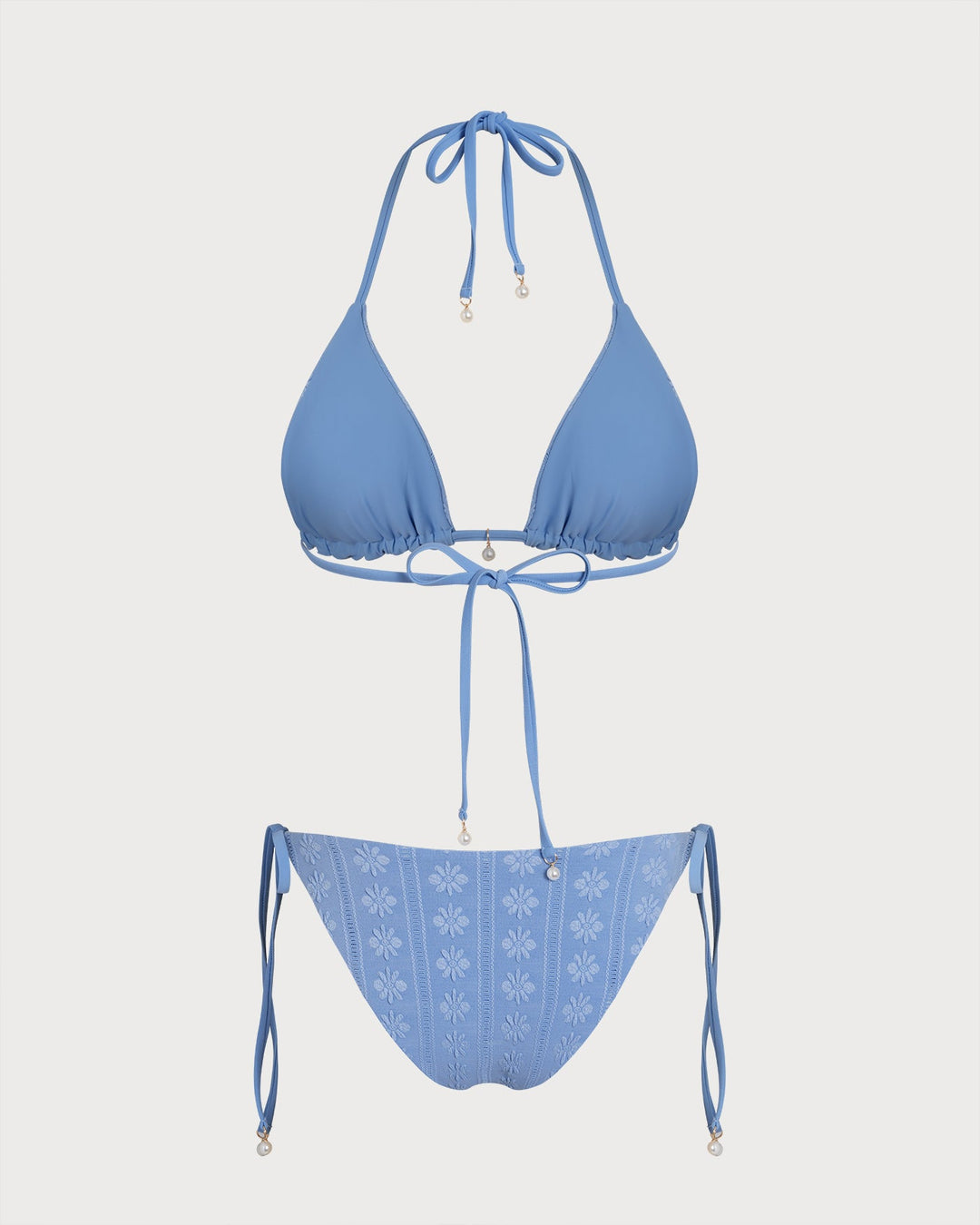 Conjunto de Bikini Reversible Triangular con Halter Azul