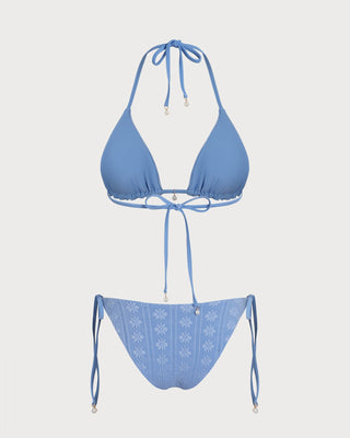 Conjunto de Bikini Reversible Triangular con Halter Azul