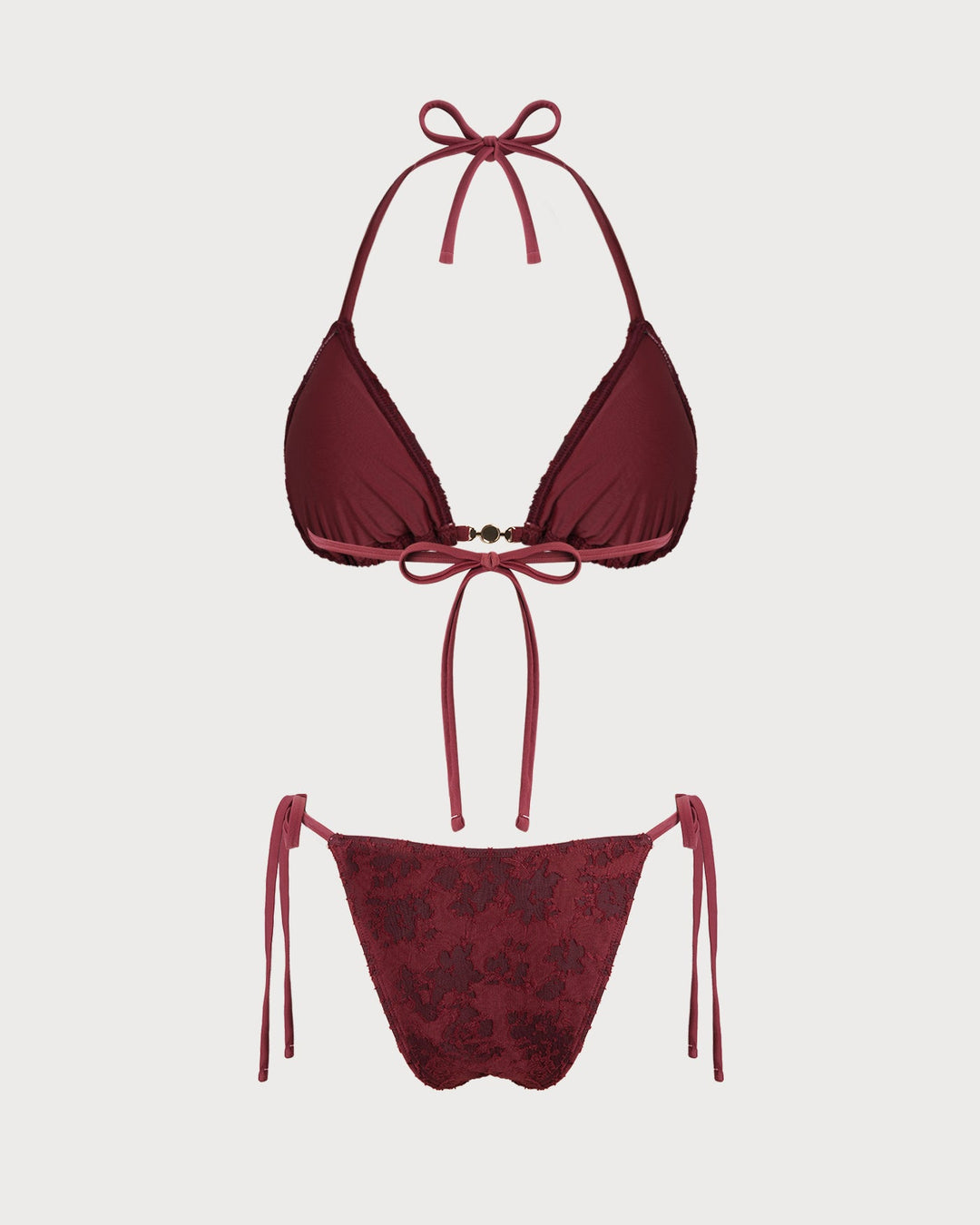 Conjunto de Bikini Texturizado con Halter Color Rojo Ladrillo