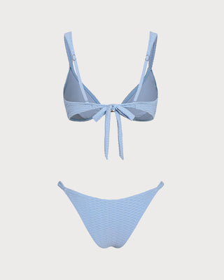 Conjunto de Bikini Triángulo Texturizado Azul