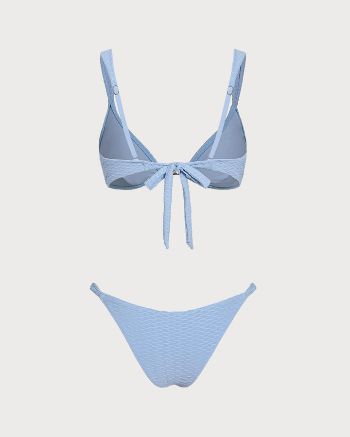 Conjunto de Bikini Triángulo Texturizado Azul