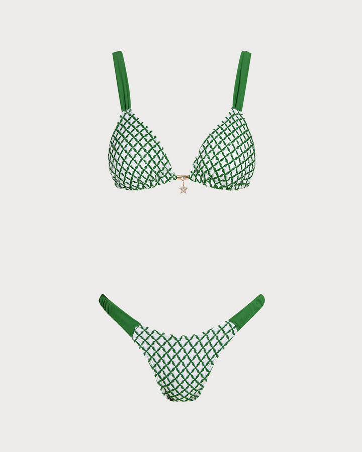 Conjunto de Bikini Triangular de Cuadro Verde