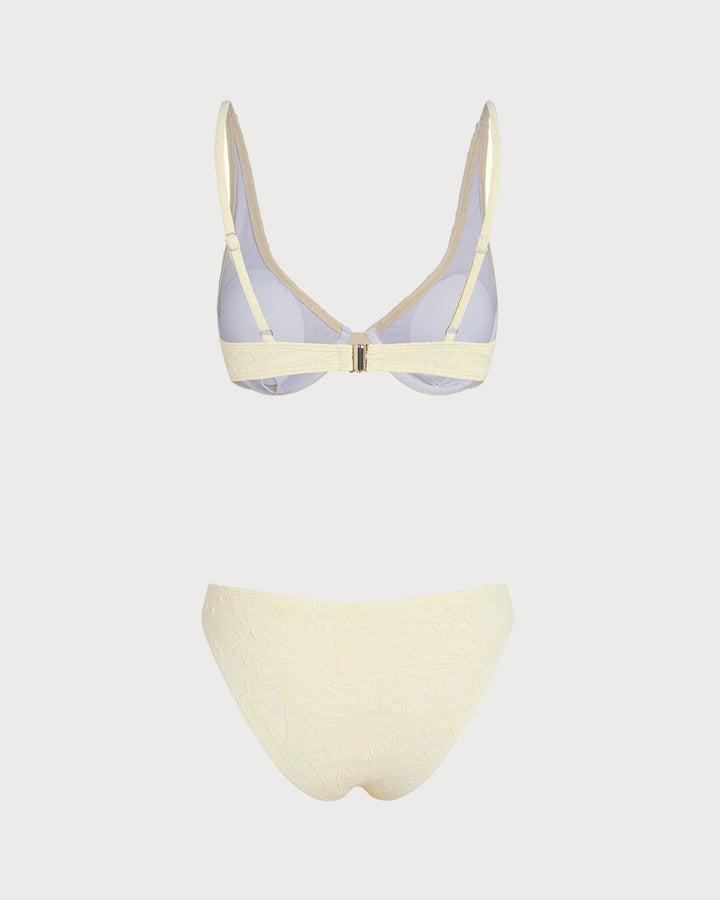 Conjunto de Bikini con Aros en Jacquard Beige