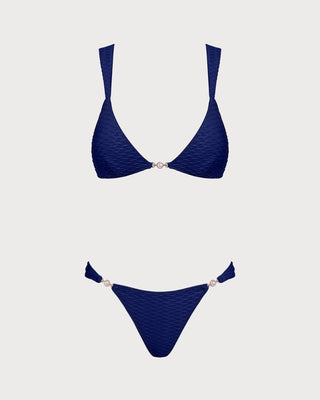 Conjunto de Bikini Triangular Texturizado Azul Real