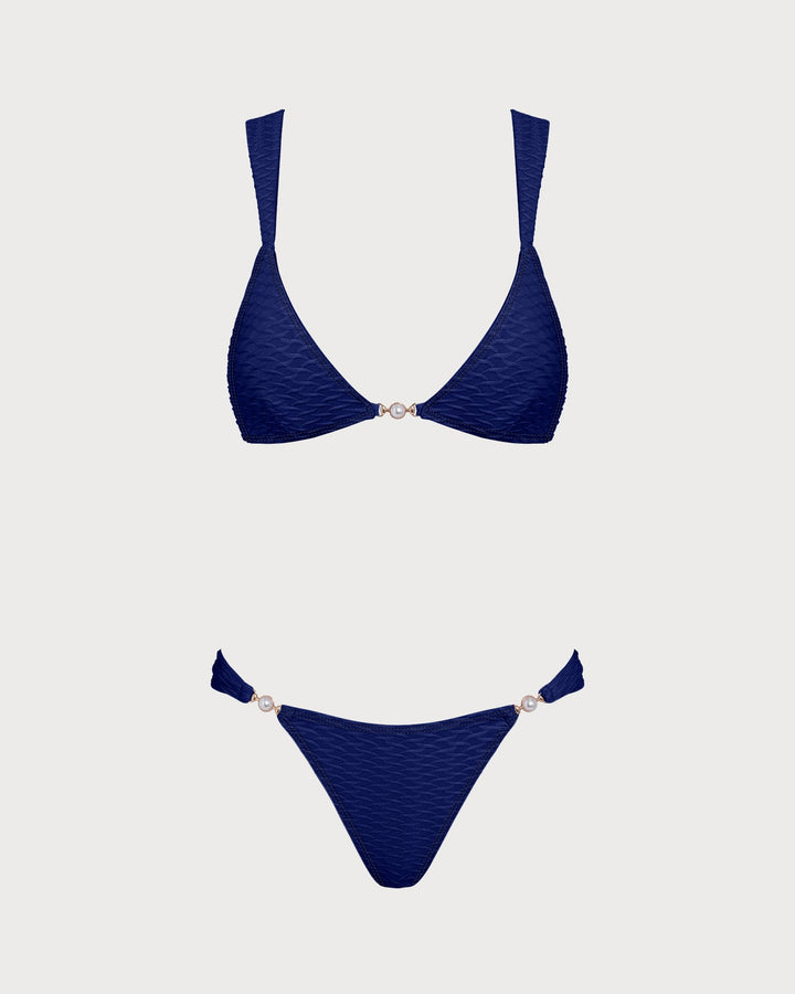 Conjunto de Bikini Triangular Texturizado Azul Real