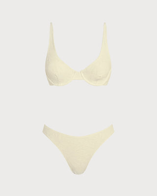 Conjunto de Bikini con Aros en Jacquard Beige
