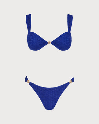 Conjunto de Bikini Texturizado de Bralette con Escote en V Azul