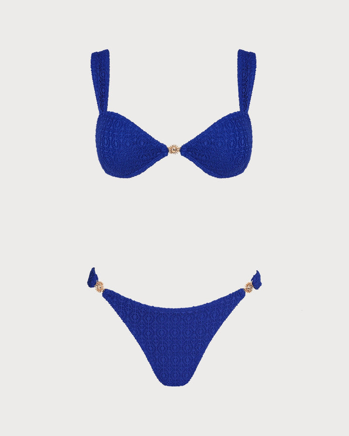 Conjunto de Bikini Texturizado de Bralette con Escote en V Azul