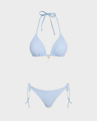 Conjunto de Bikini Triángulo con Cuerda Halter Azul