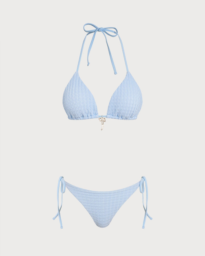 Conjunto de Bikini Triángulo con Cuerda Halter Azul