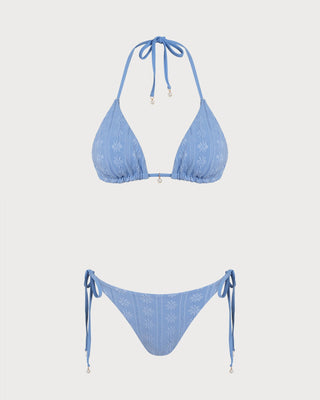 Conjunto de Bikini Reversible Triangular con Halter Azul