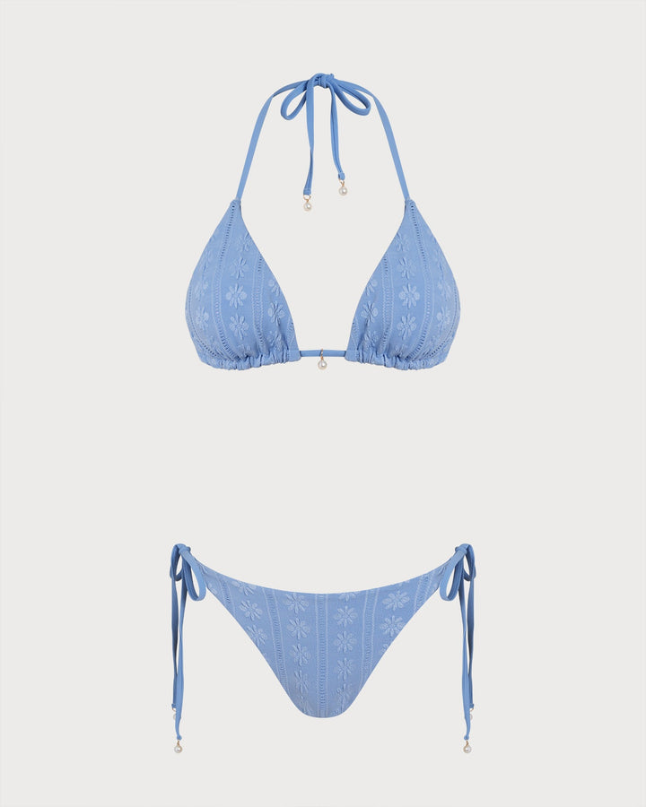 Conjunto de Bikini Reversible Triangular con Halter Azul
