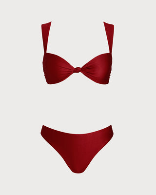 Conjunto de Bikini de Cintura Baja en Color Rojo