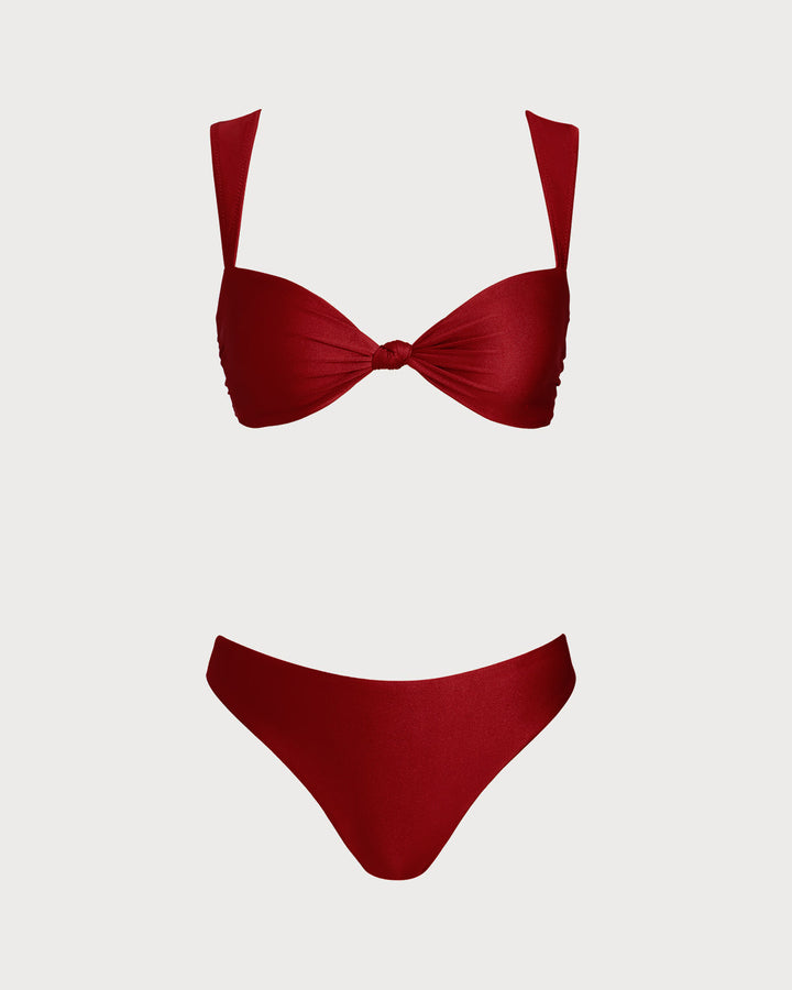 Conjunto de Bikini de Cintura Baja en Color Rojo