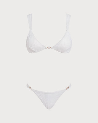 Conjunto de Bikini Texturizado Blanco con Escote en V