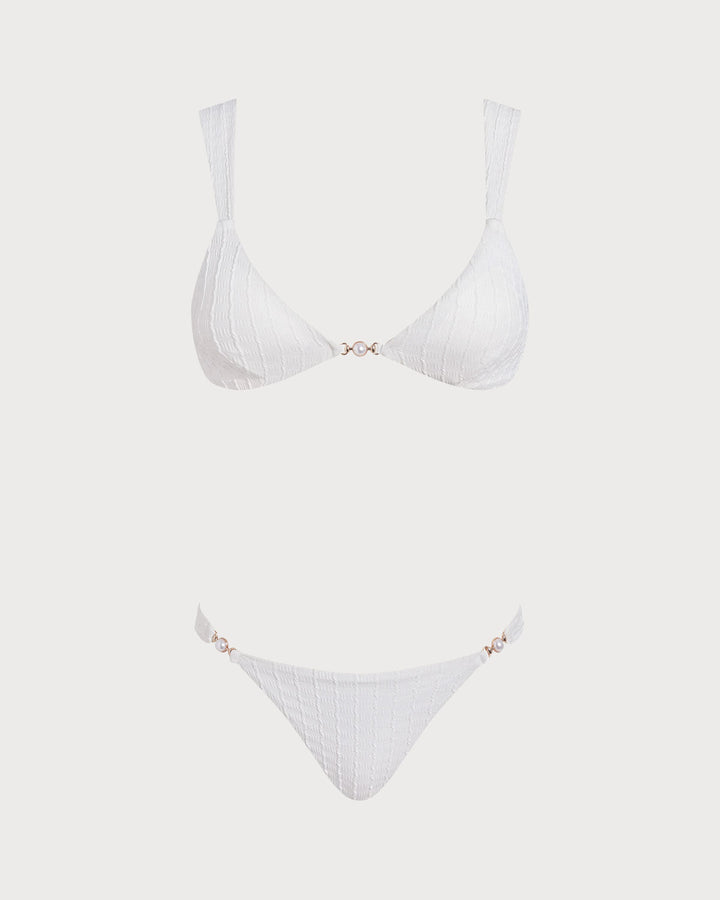 Conjunto de Bikini Texturizado Blanco con Escote en V