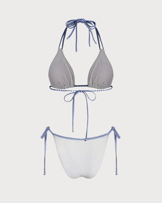 Conjunto de Bikini Triángulo Blanco con Halter Contrastante