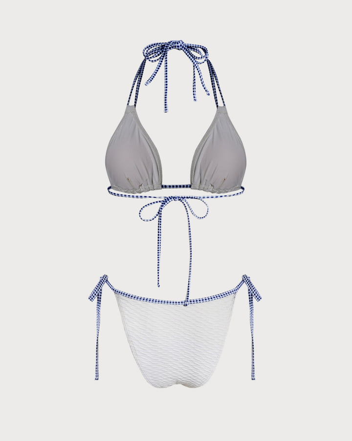 Conjunto de Bikini Triángulo Blanco con Halter Contrastante