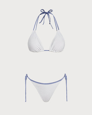 Conjunto de Bikini Triángulo Blanco con Halter Contrastante