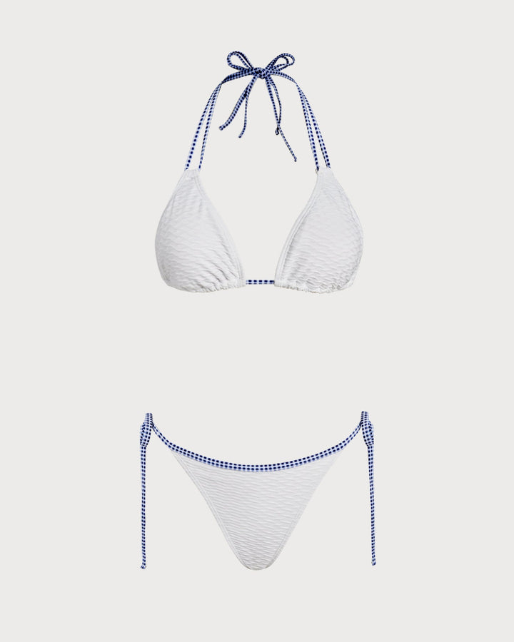 Conjunto de Bikini Triángulo Blanco con Halter Contrastante